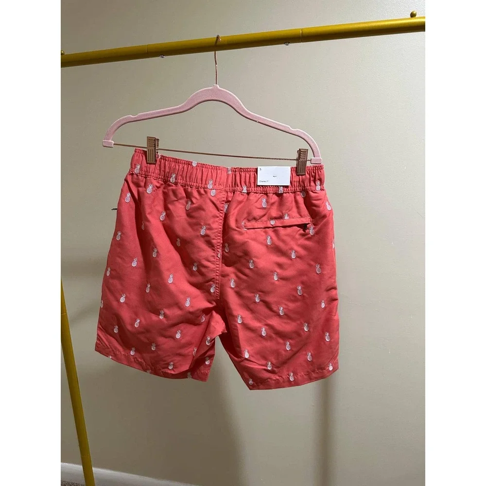 Onia Charles 7 Mens Swim Trunks‎ Bright Coral Pineapple Embroidery MSB08-37 S